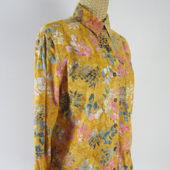 Pete HuntingtonWomens Large Sunflower Yellow Floral Cotton Shirt Handcrafted - Picture 6 of 12